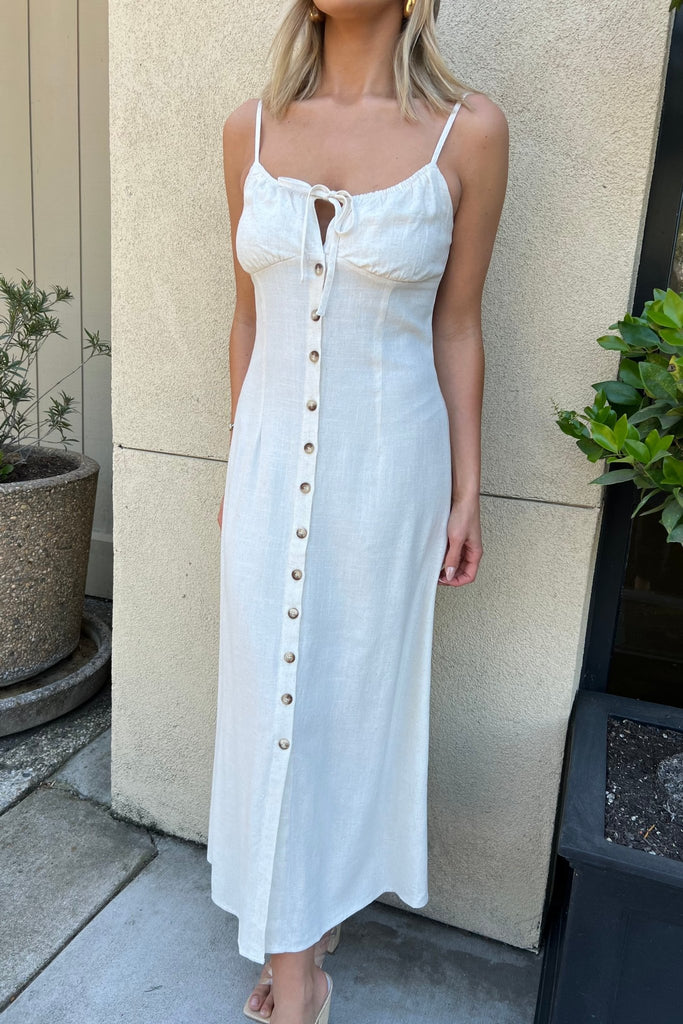 SUNDRENCHED NATURAL BUTTON DOWN DRESS - Violet Muse Boutique