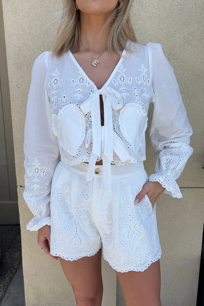 SUNLACE EMBROIDERED SHORTS - Violet Muse Boutique