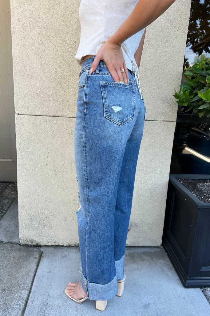 SUNRIAH CUFFED DENIM JEANS - Violet Muse Boutique
