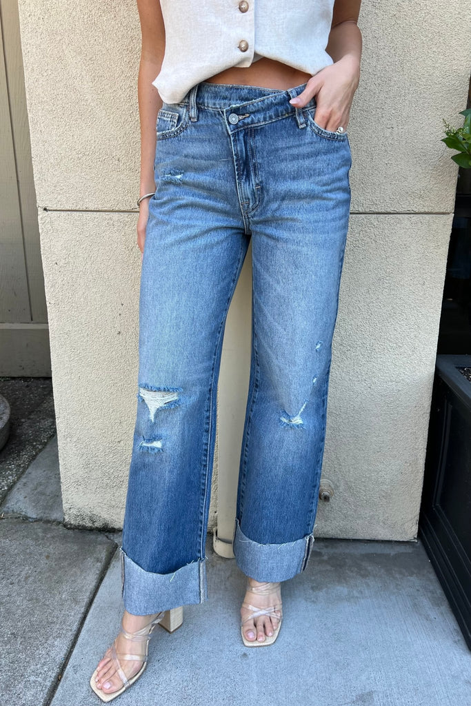 SUNRIAH CUFFED DENIM JEANS - Violet Muse Boutique