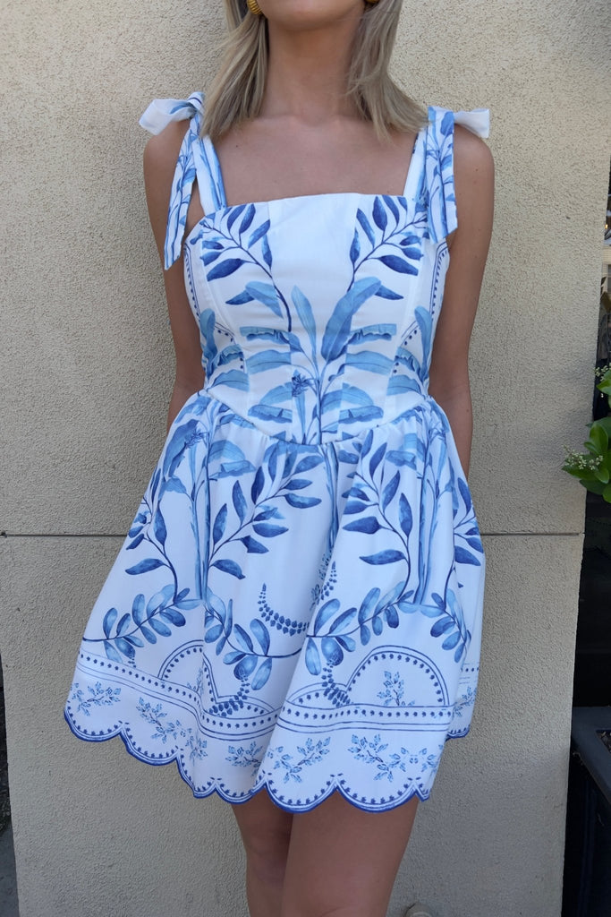 SUNSET VOW BLUE FLORAL DRESS - Violet Muse Boutique