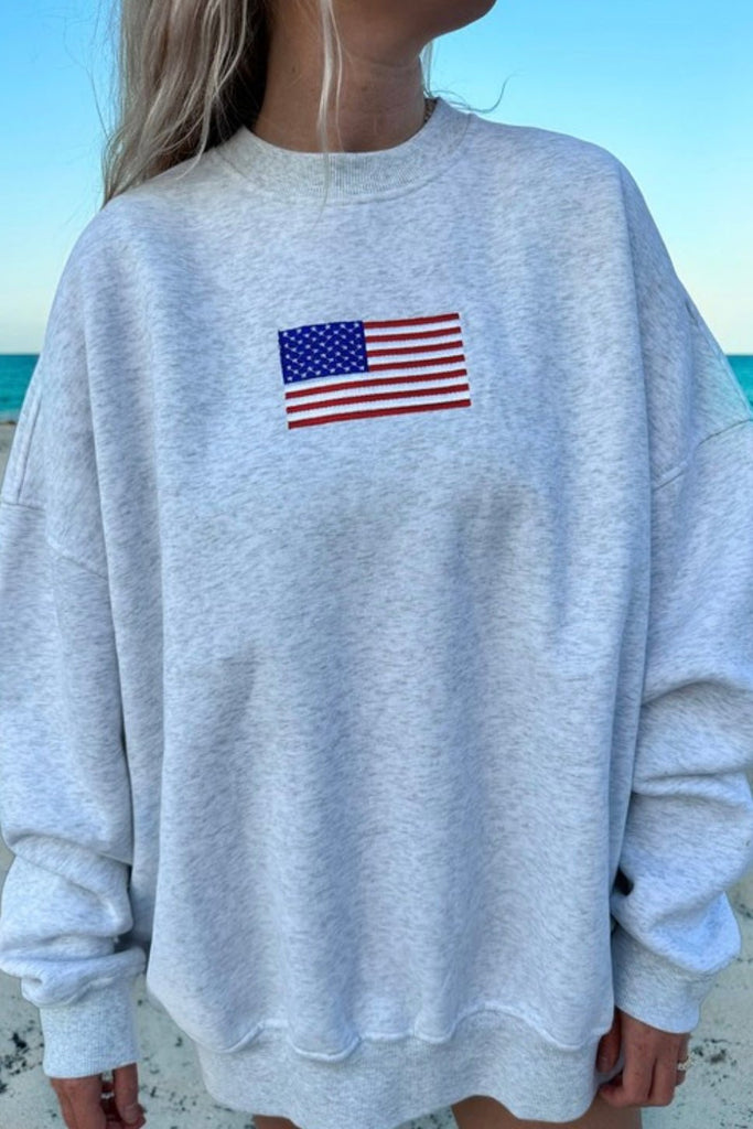 USA FLAG EMBROIDERED SWEATSHIRT - unisex - Violet Muse Boutique