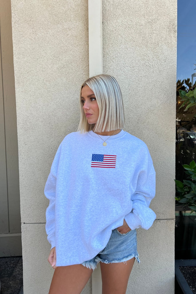 USA FLAG EMBROIDERED SWEATSHIRT - unisex - Violet Muse Boutique