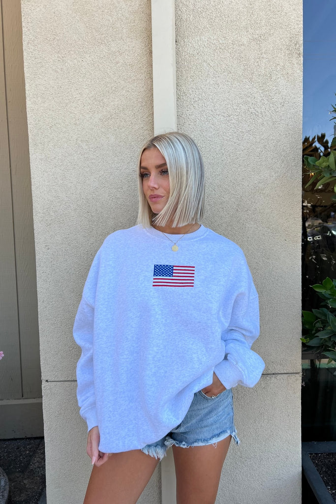 USA FLAG EMBROIDERED SWEATSHIRT - unisex - Violet Muse Boutique
