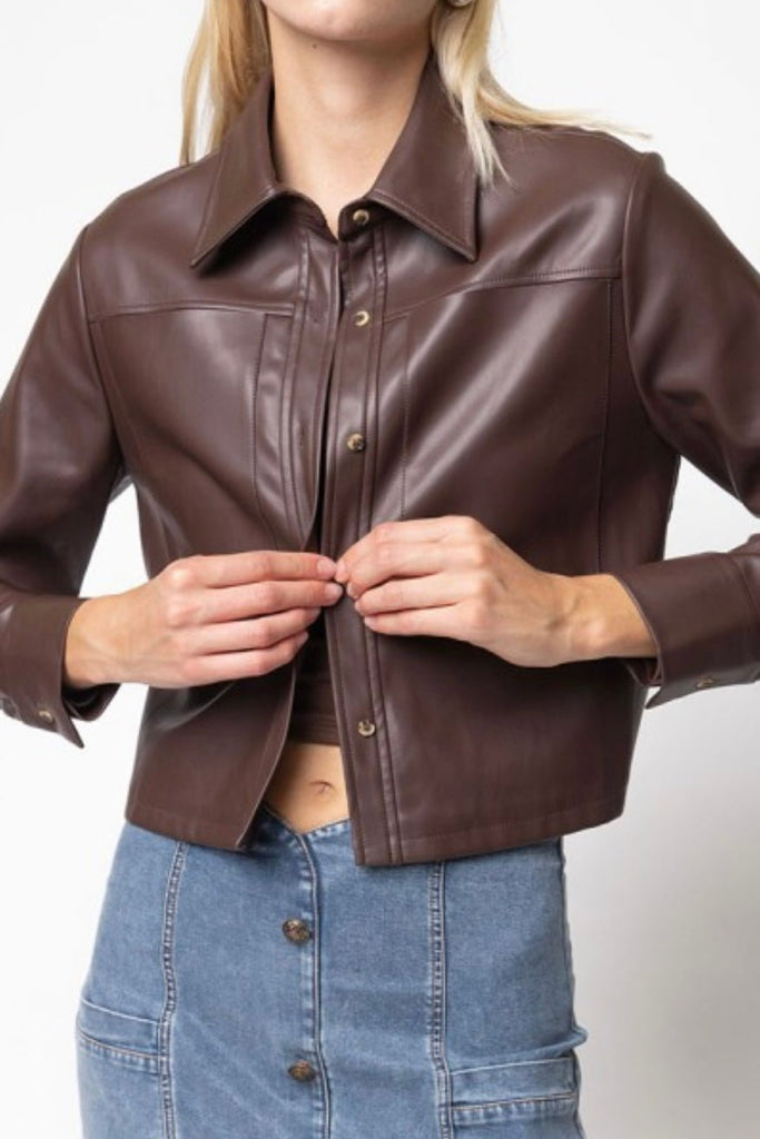 VELISSE CROPPED LEATHER JACKET - Violet Muse Boutique