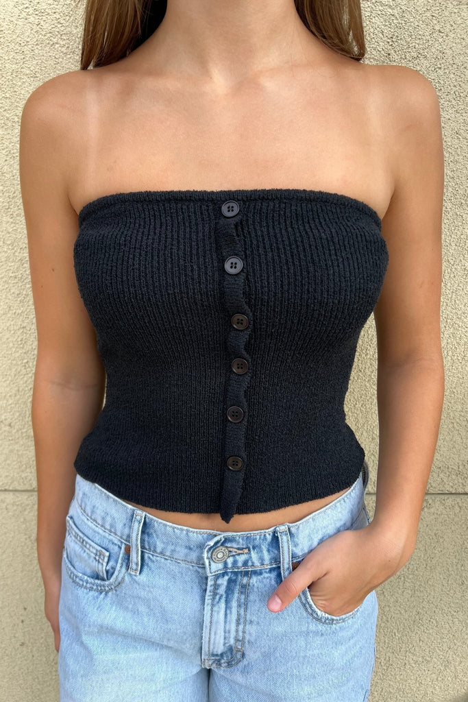 VELOURA BLACK STRAPLESS KNIT TOP - Violet Muse Boutique