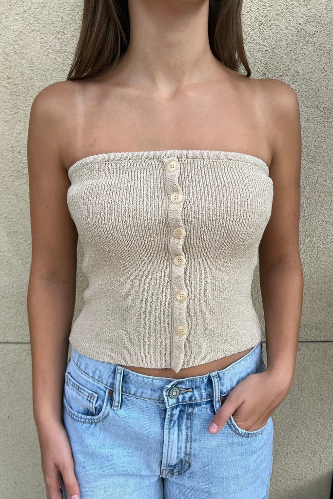 VELOURA SAND STRAPLESS KNIT TOP - Violet Muse Boutique