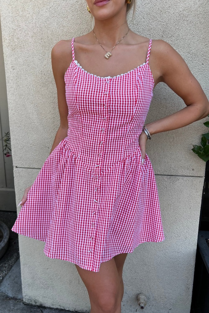 VITTORIA RUBY GINGHAM DRESS - Violet Muse Boutique
