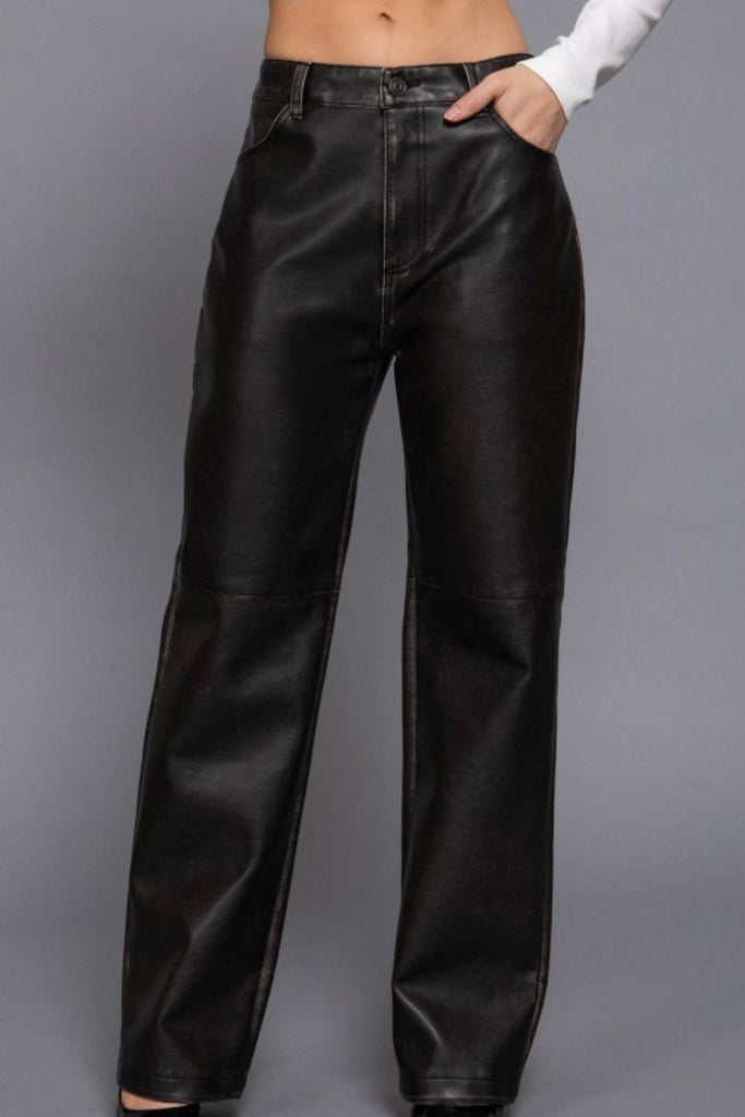 WESTIN BLACK FAUX LEATHER PANTS - Violet Muse Boutique