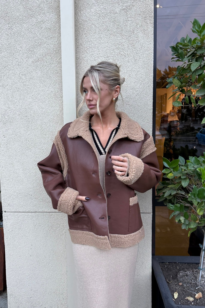 WILD HARLOW SHEARLING LEATHER JACKET - Violet Muse Boutique