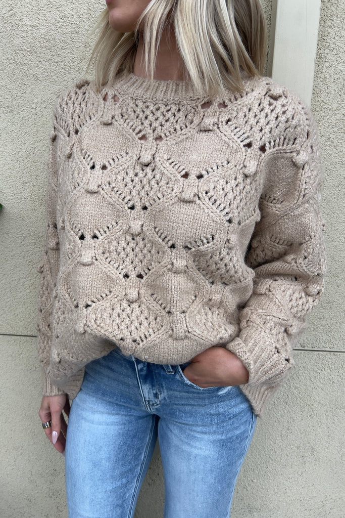 WRENLY TAUPE KNIT SWEATER - Violet Muse Boutique