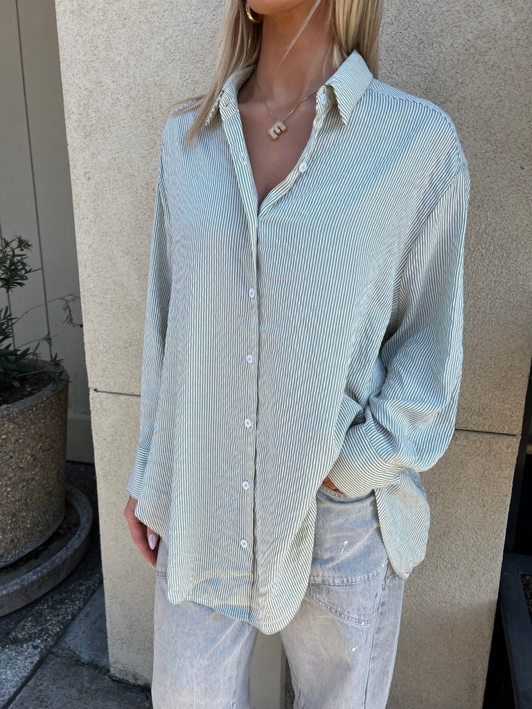 ZAMARA SAGE OVERSIZED SHIRT - Violet Muse Boutique