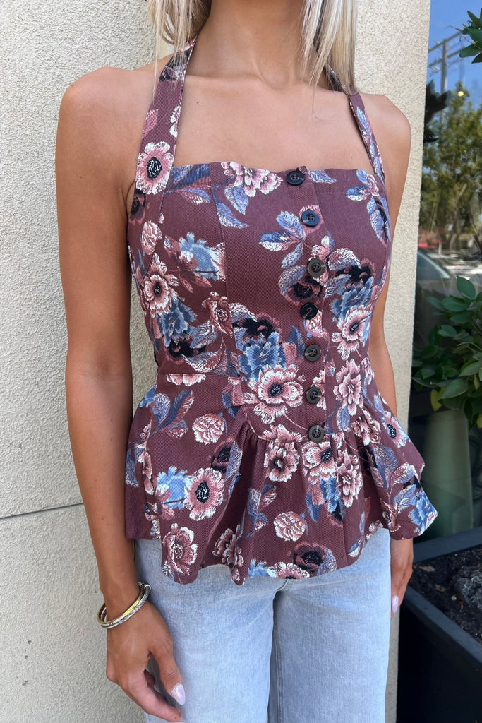 ZOI FLORAL HALTER TOP - Violet Muse Boutique